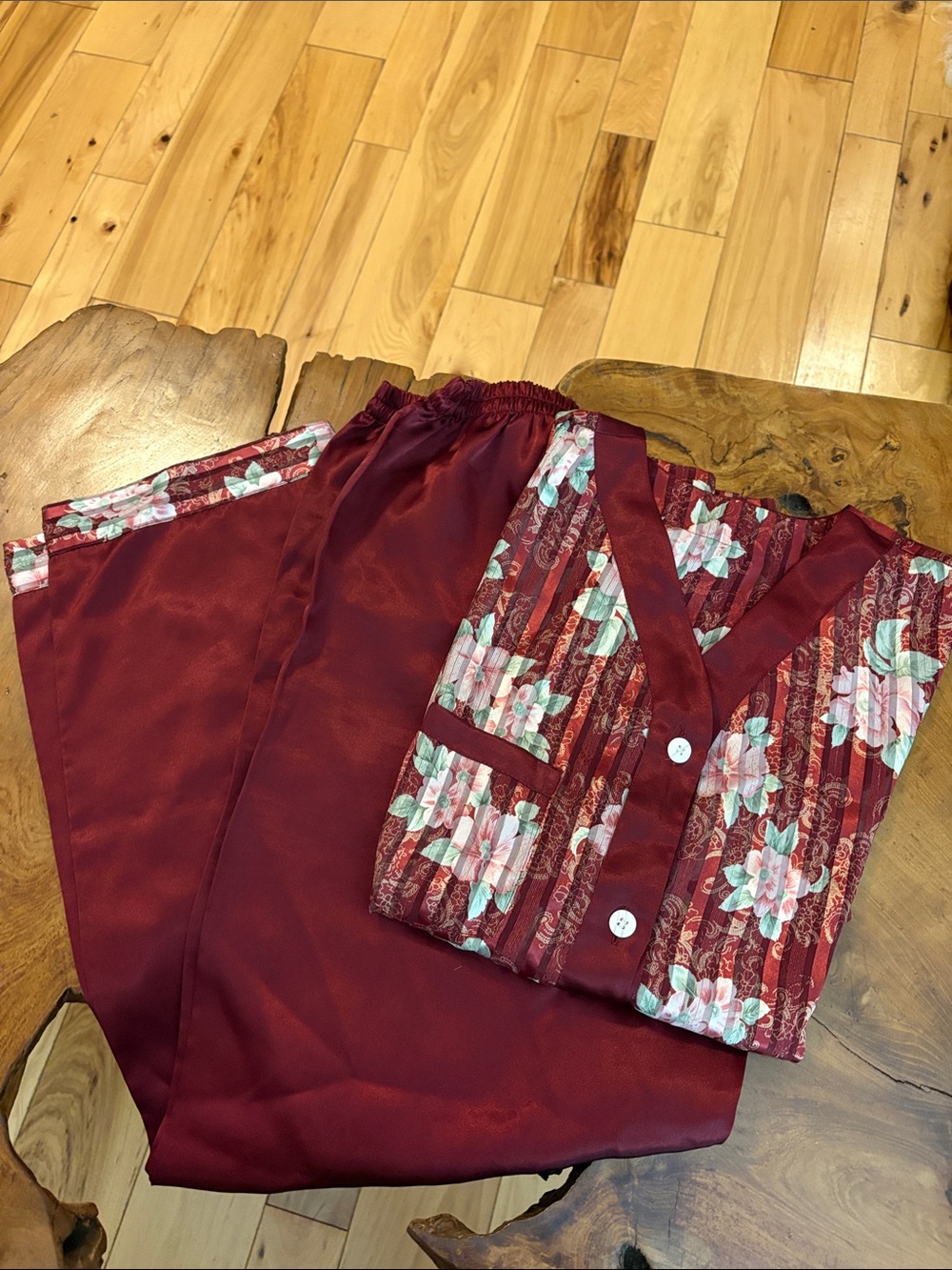 Witness Burgundy Floral Trim Pajama Set